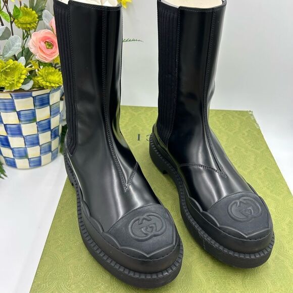 Women women’s Gucci interlocking G leather boots size 38 made in Italy - Picture 6 of 12